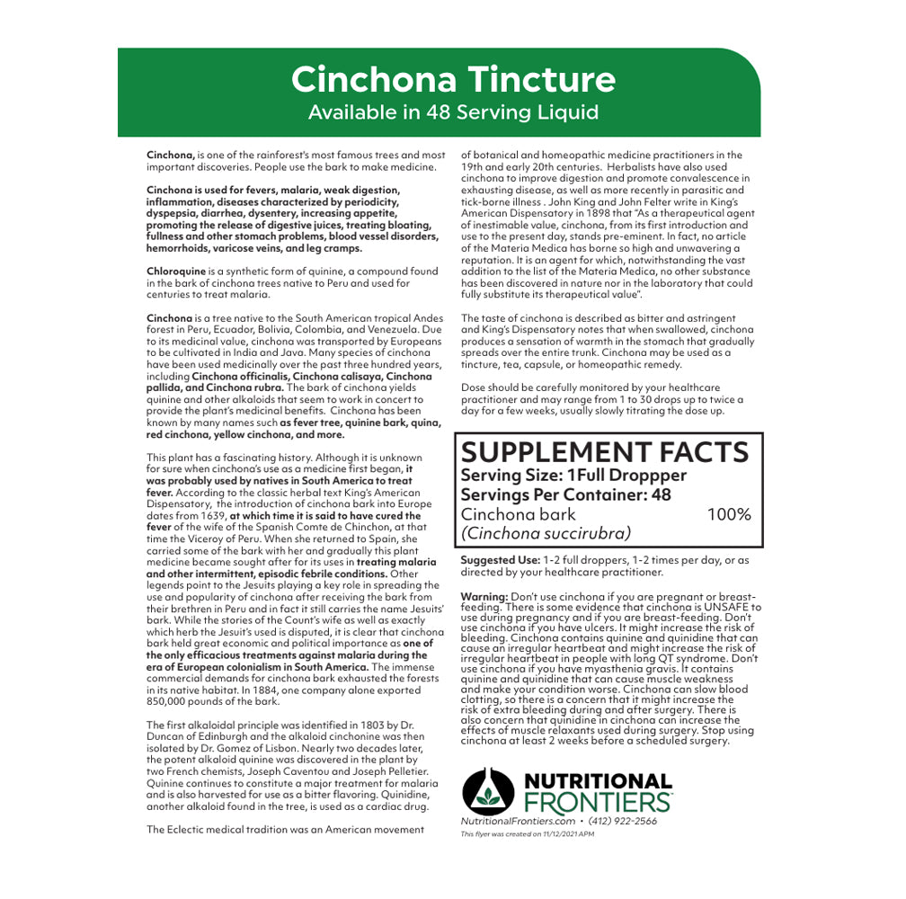 Nutritional Frontiers Cinchona Label