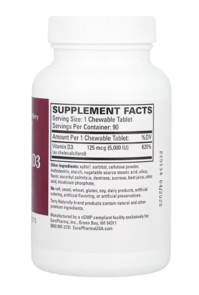 Terry Naturally Vitamin D3 5000 IU Label