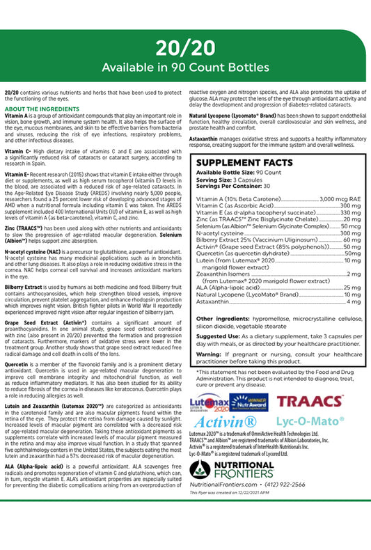 Nutritional Frontiers 20-20 Eye Immune Label