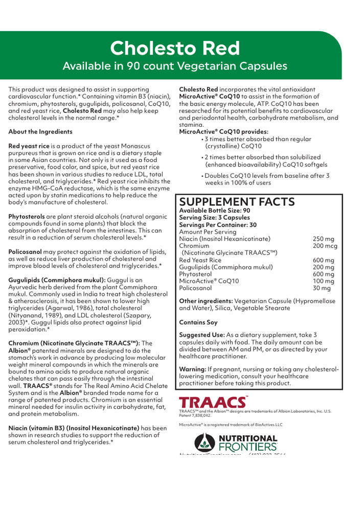 Nutritional Frontiers Cholesto Red 90 Label