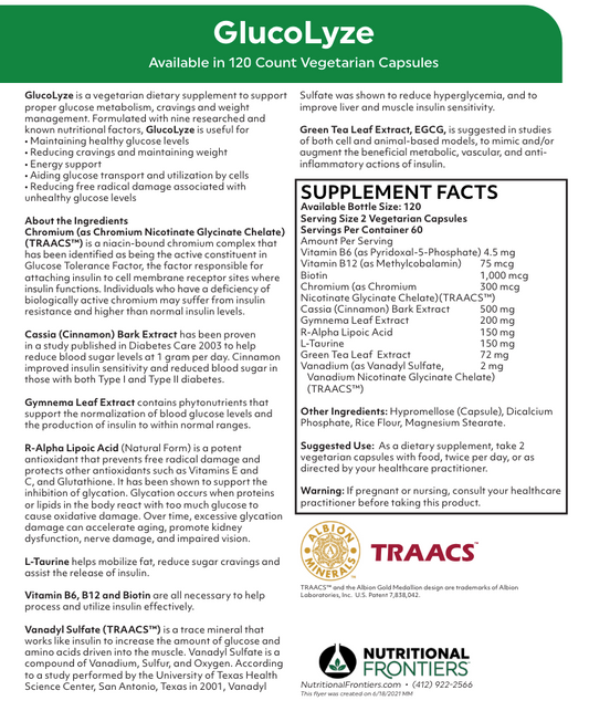 Nutritional Frontiers GlucoLyze 120 Label