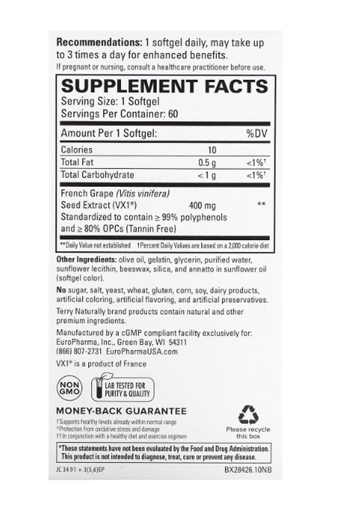 Terry Naturally Clinical OPC 400 mg Label