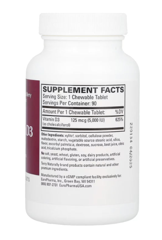Terry Naturally Vitamin D3 5000 IU Label