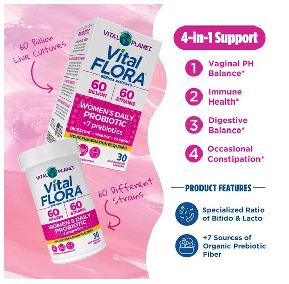 Vital Flora Women's Daily Probiotic - 4 in One Support