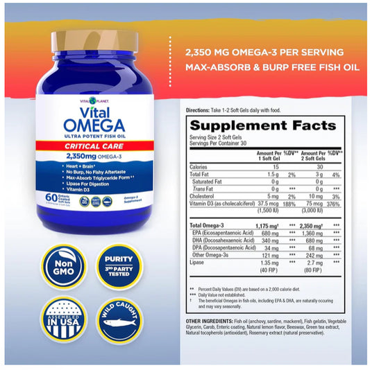 Vital Omega Fish Oil 60 Softgels Label